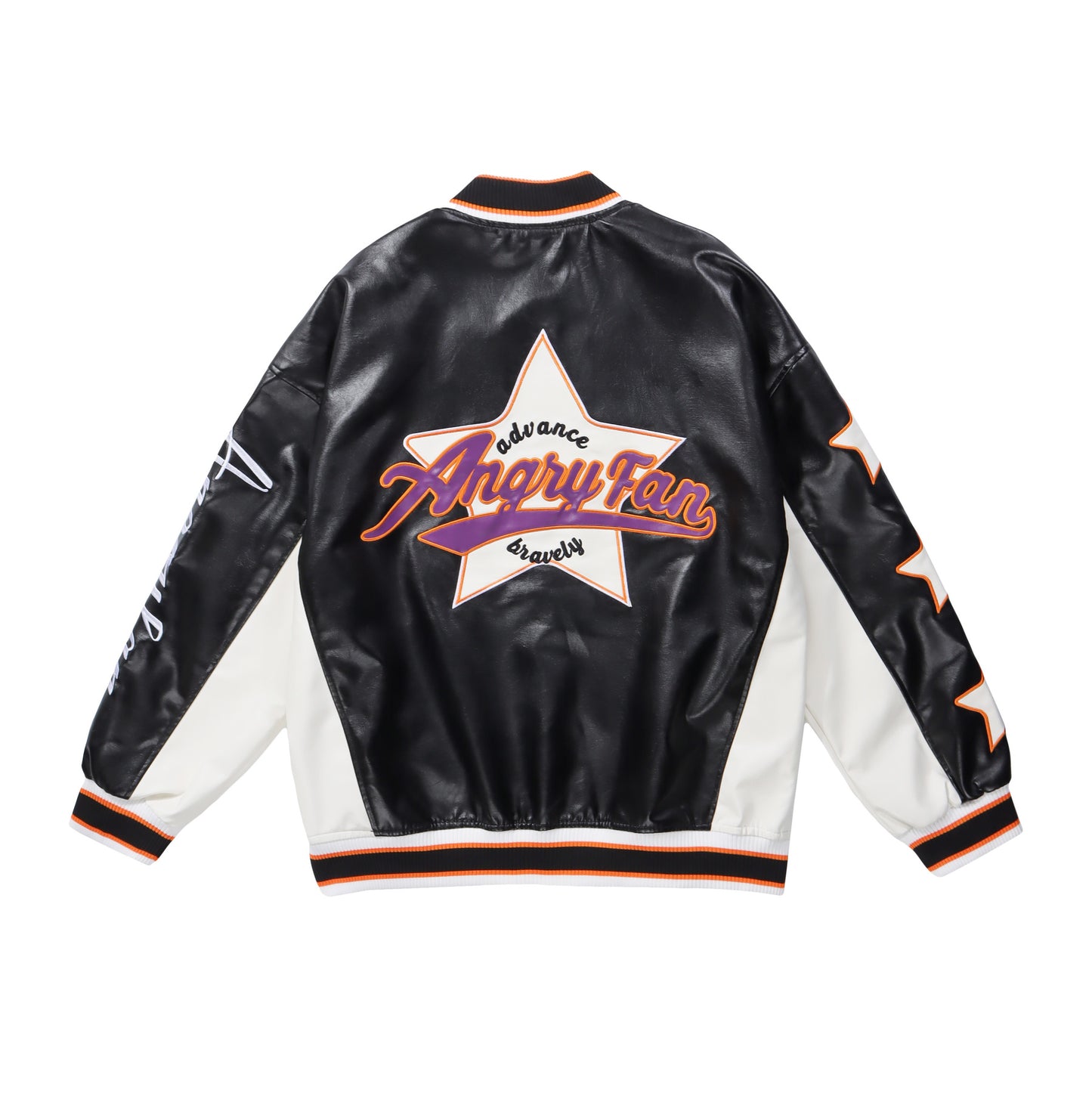 American Letter Embroidery Baseball Uniform PU Leather Jacket