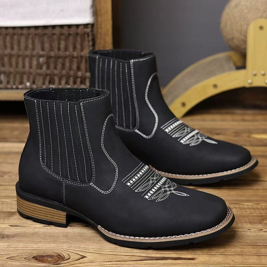 Embroidered Ankle High Mens Martin Boots