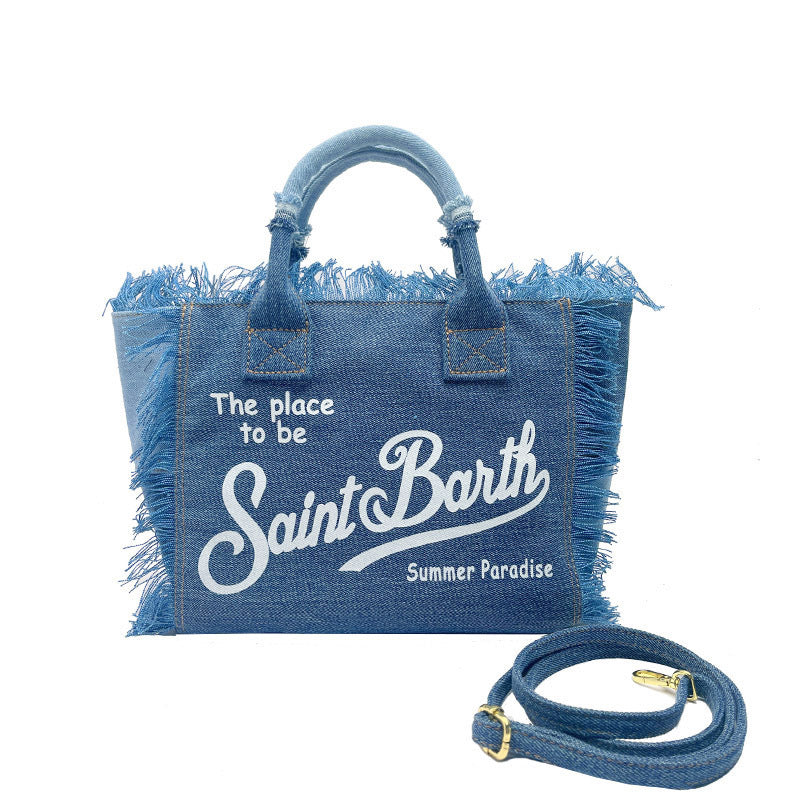 Women's Korean-style Letter Tassel Canvas Bag With Large Capacity