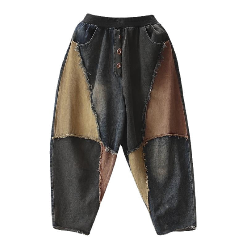 Color Block Patch Oversized Harem Jeans