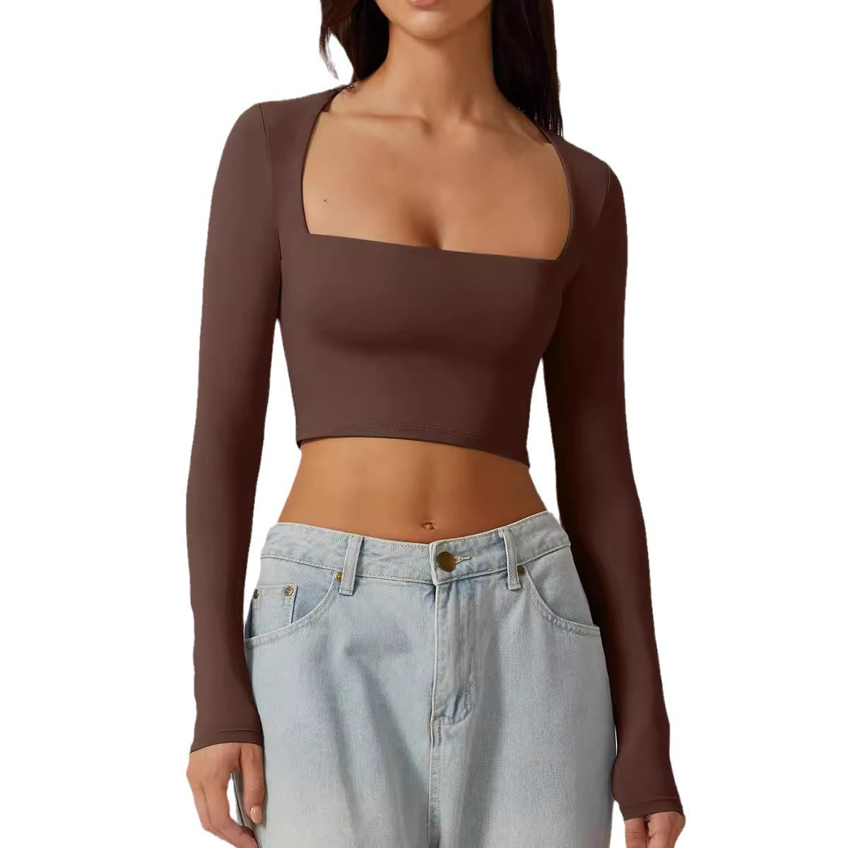 Slimming Base Top With A Square Neckline And A Cropped Design