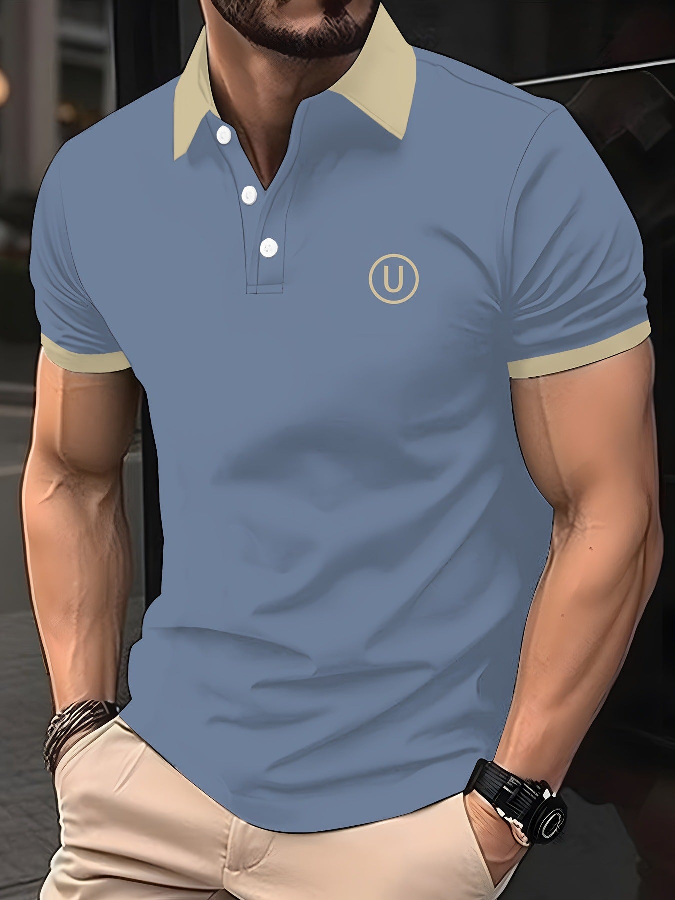 Trendy Short-sleeve Polo Shirt With A Turn-down Collar And Buttons