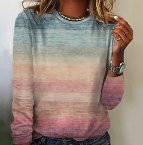 Womens Retro Casual Printed Long-Sleeve Top