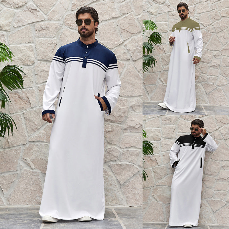 Preppy Men's Color Contrast Patchwork Shirt Robe