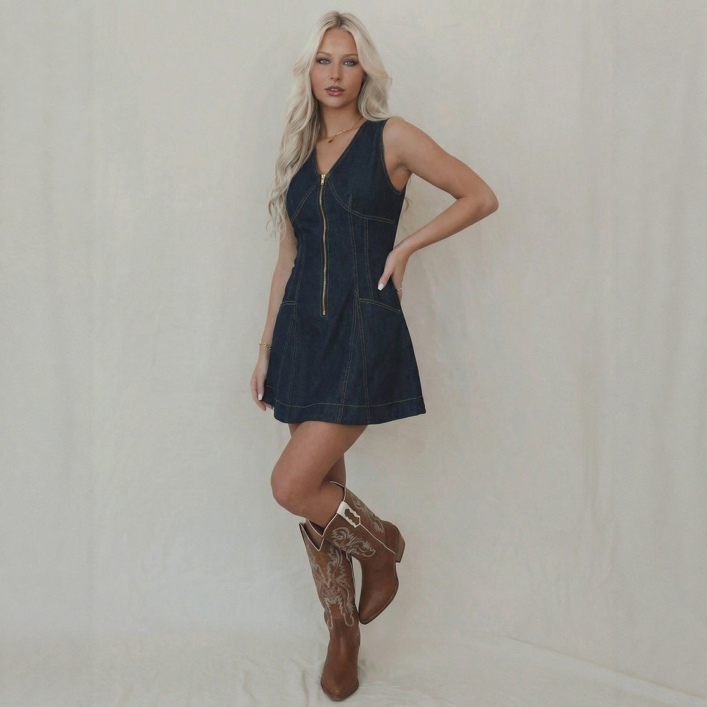 Sleeveless Denim Dress Women's Summer VNeck