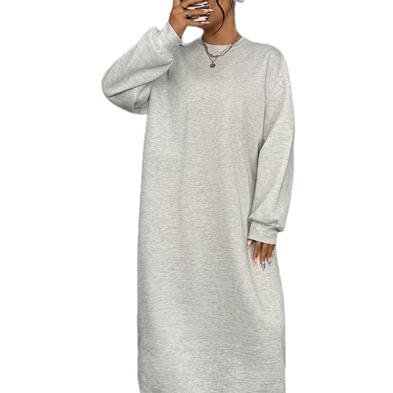 Womens Fleece-Lined Crew-Neck Long-Sleeve Sweater Dress