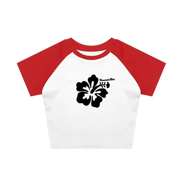 Flower Letter Printed Casual Short Sleeve