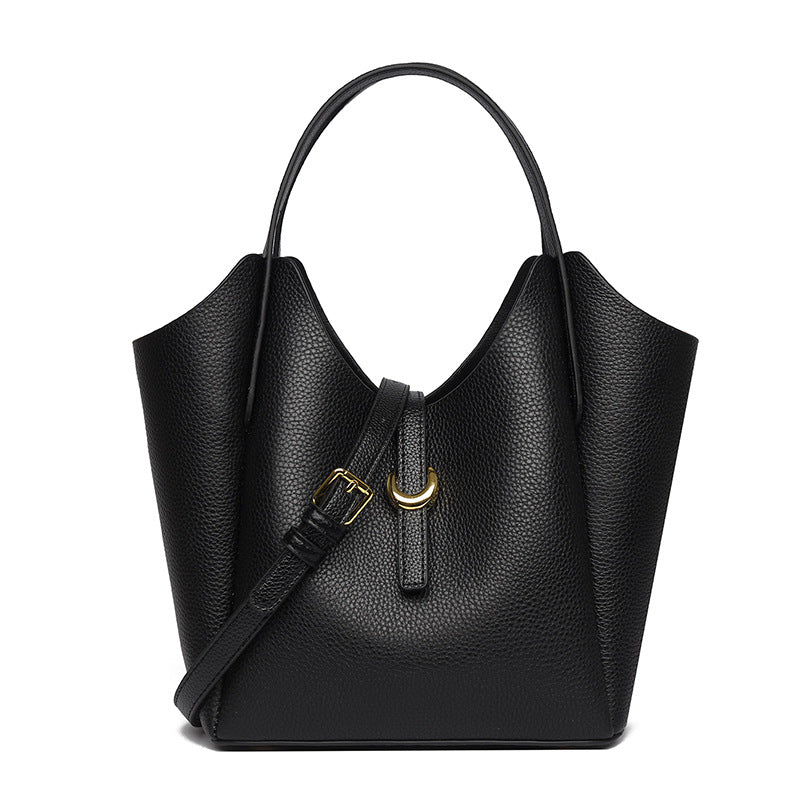 Genuine Leather Women's Large Capacity Hand Holding Bucket Bag