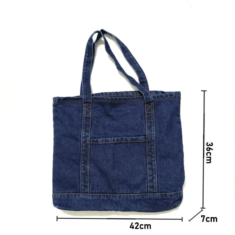 Japansk Enkel Retro Denim Blå Lærredstaske