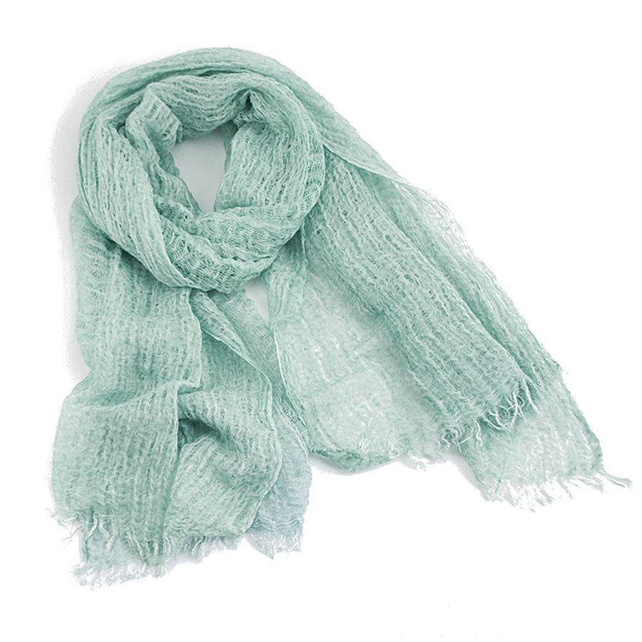 Solid Color Linen Scarf Retro Style Tassel Shawl For Women