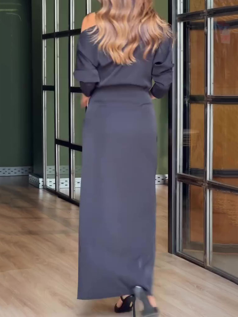 One-Shoulder Metal Buckle High Slit Dress
