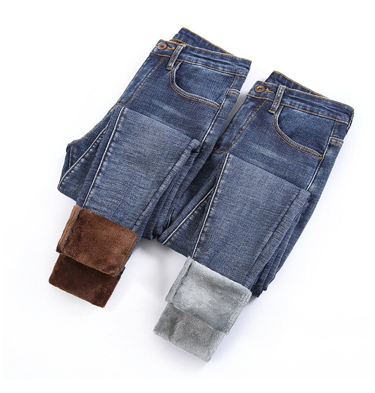 Autumn And Winter New Slim Skinny Warm High Waisted Jeans