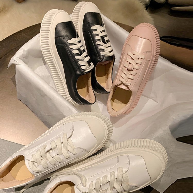 Casual Thick-soled Round Toe Lace-up Sneakers Biscuit Shoes