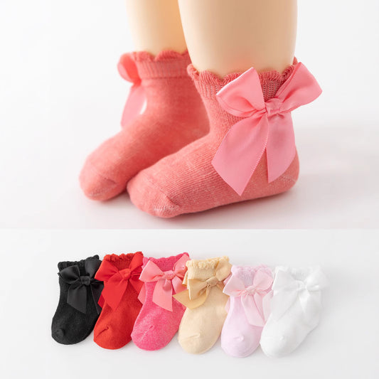 Girls' Baby Solid Color Versatile Bow Princess Socks
