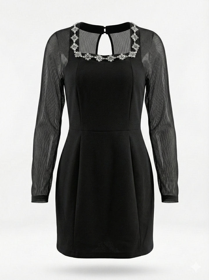 Womens Sexy Mesh Patchwork Rhinestone Dress