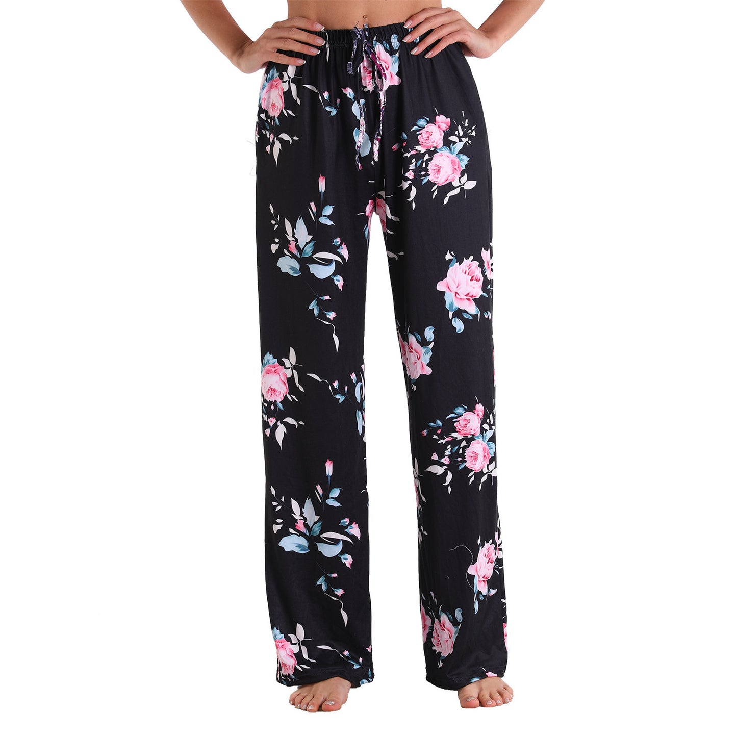 Stretch Cotton Straight-leg Pants Printing Elastic Cord Trousers