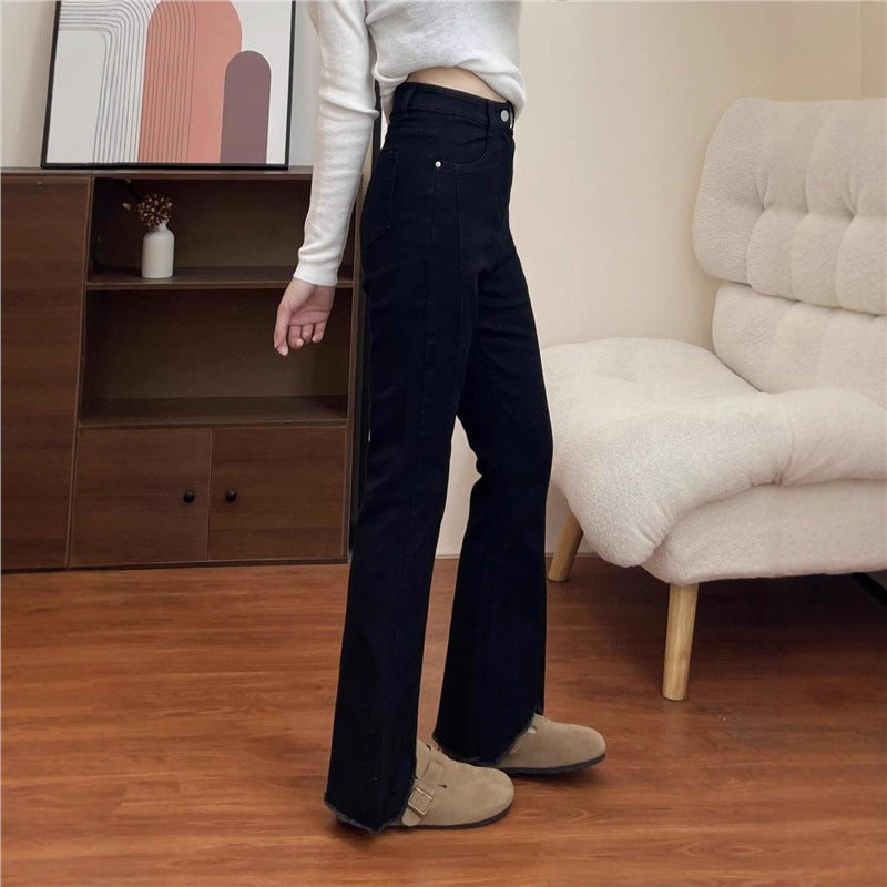 Womens Plus-Size Denim Jeans With Slit And Tassel Details