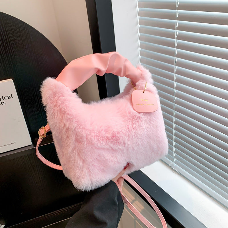 Women's Plush Pleated Handbag