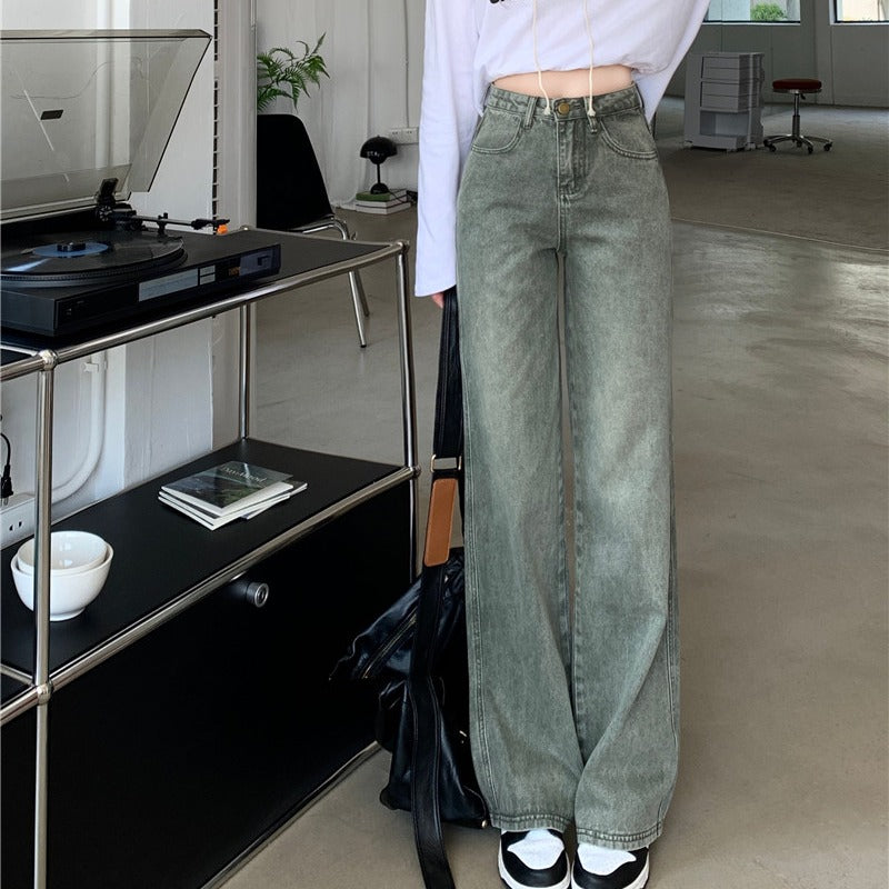 High-waisted Loose Do-it-yourself Skinny Straight Jeans