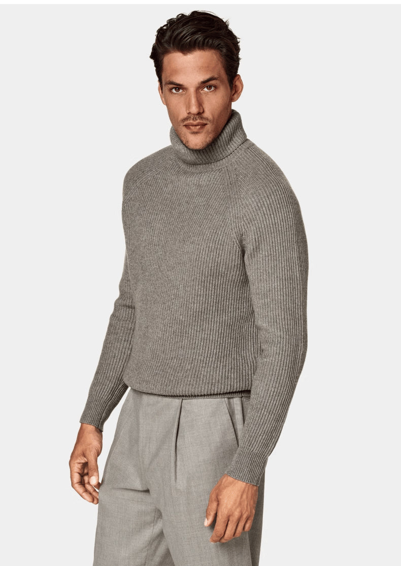 Cashmere Højhalset Striktrøje til Mænd – Moderne Pullover