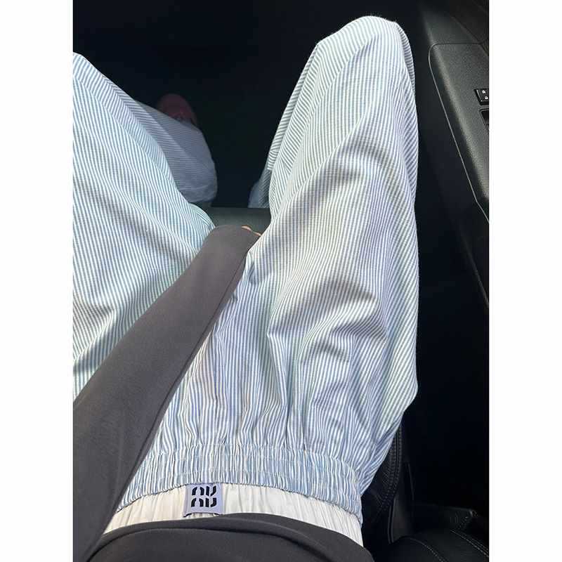 Vertical Striped High Waist Casual Pants Women's Loose Wide-leg Straight Trousers Tide