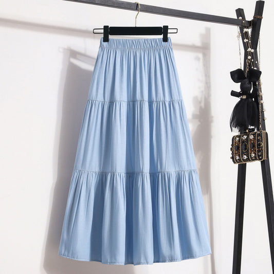 Elastic Waist Ice Silk Denim Skirt For Women