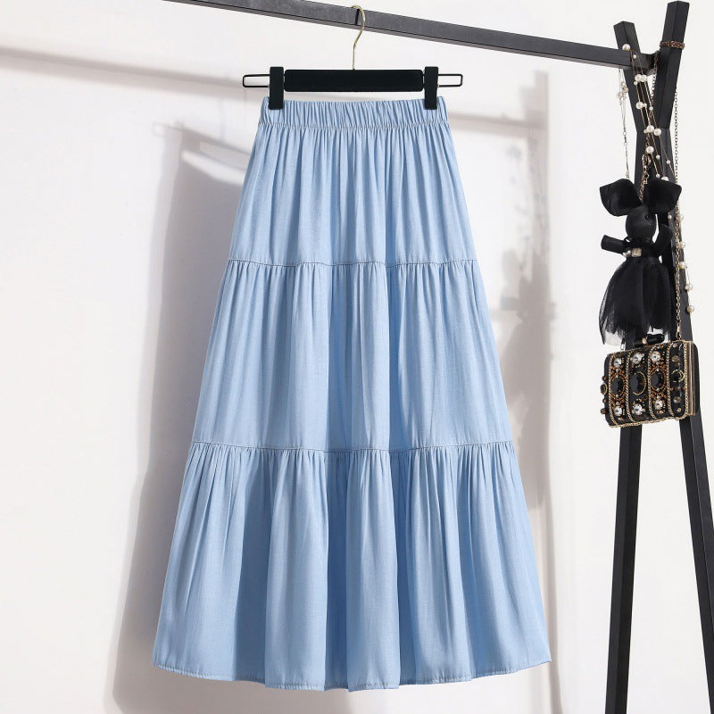 Elastic Waist Ice Silk Denim Skirt For Women
