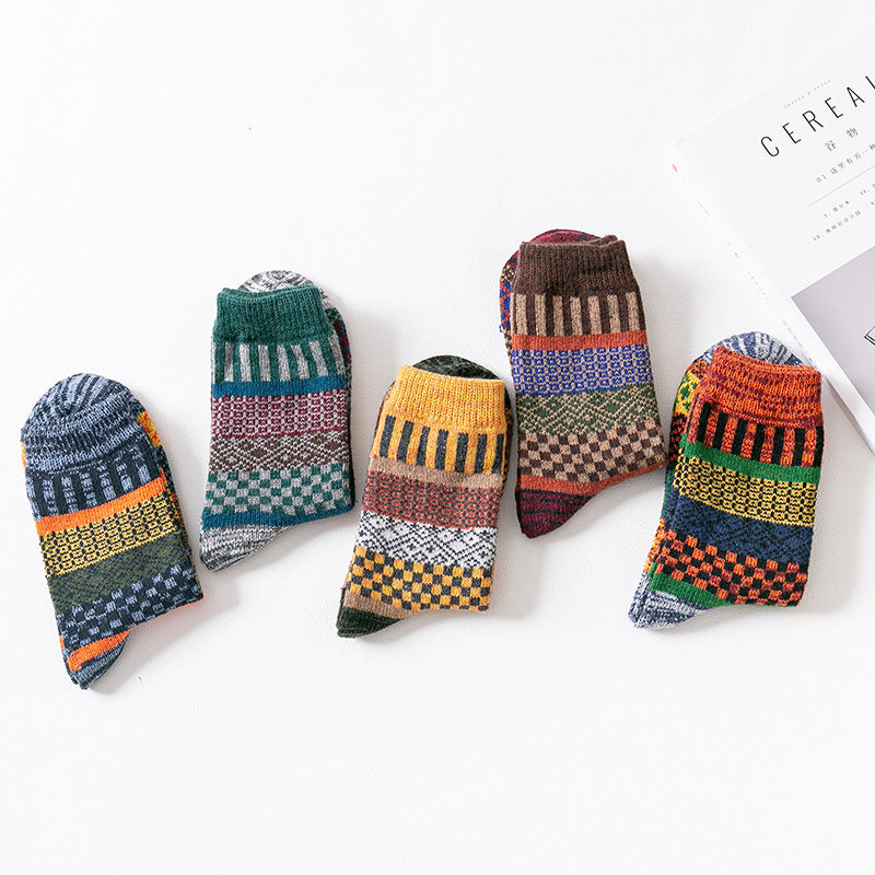 Men's Strip Thick Thread Thickened Mid-calf Wool Socks