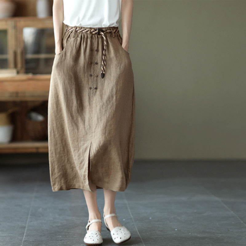 Retro Elastic Waistband Slimming A- Line Skirt