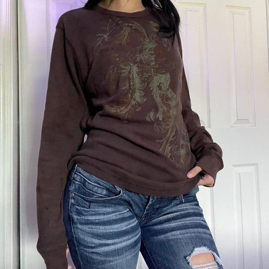 Ribbed Fabric Printed Design Crew-neck T-shirt Casual Style