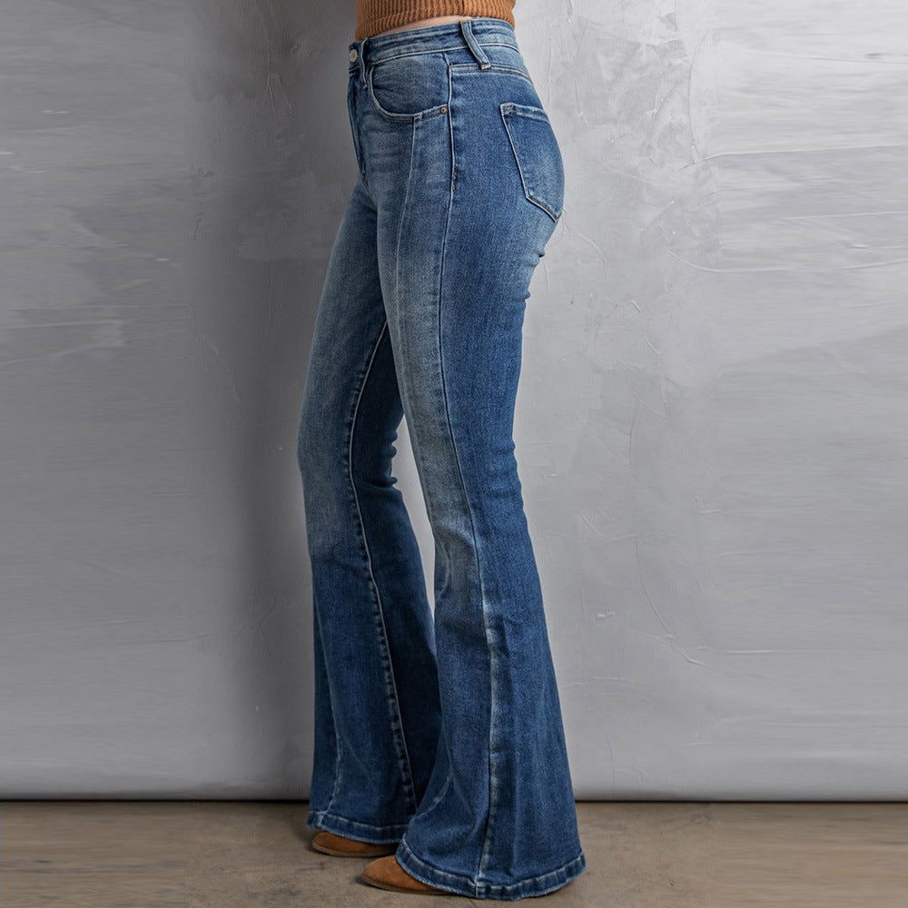 Højtaljede slim-fit vaskede jeans med vide ben