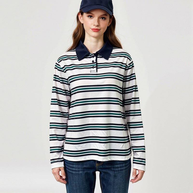 Striped Long Sleeve Retro Pullover Women