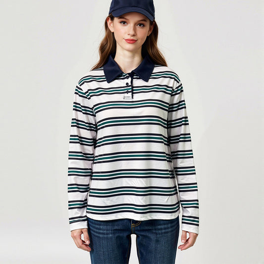 Striped Long Sleeve Retro Pullover Women