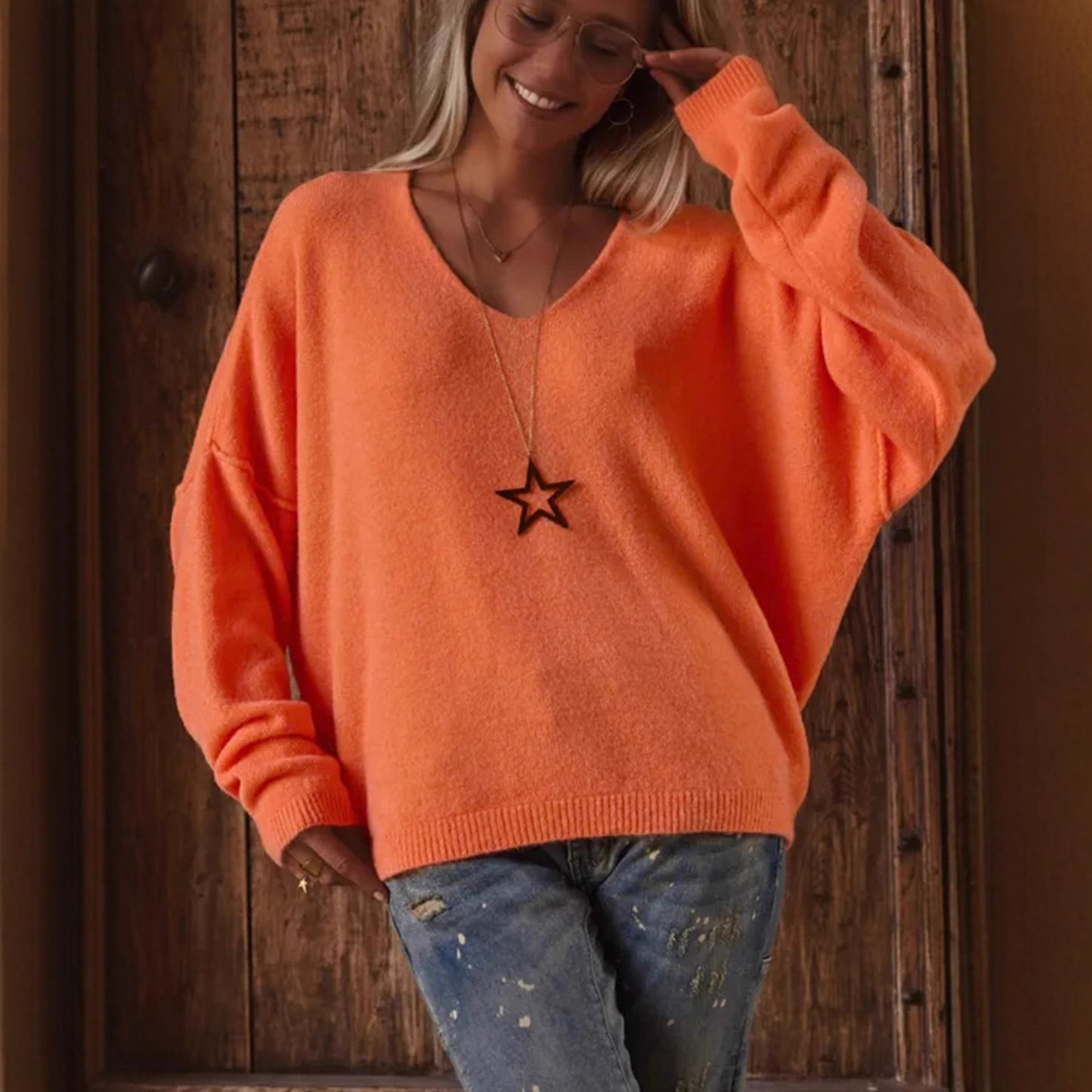Ny dyb V-hals pullover til kvinder