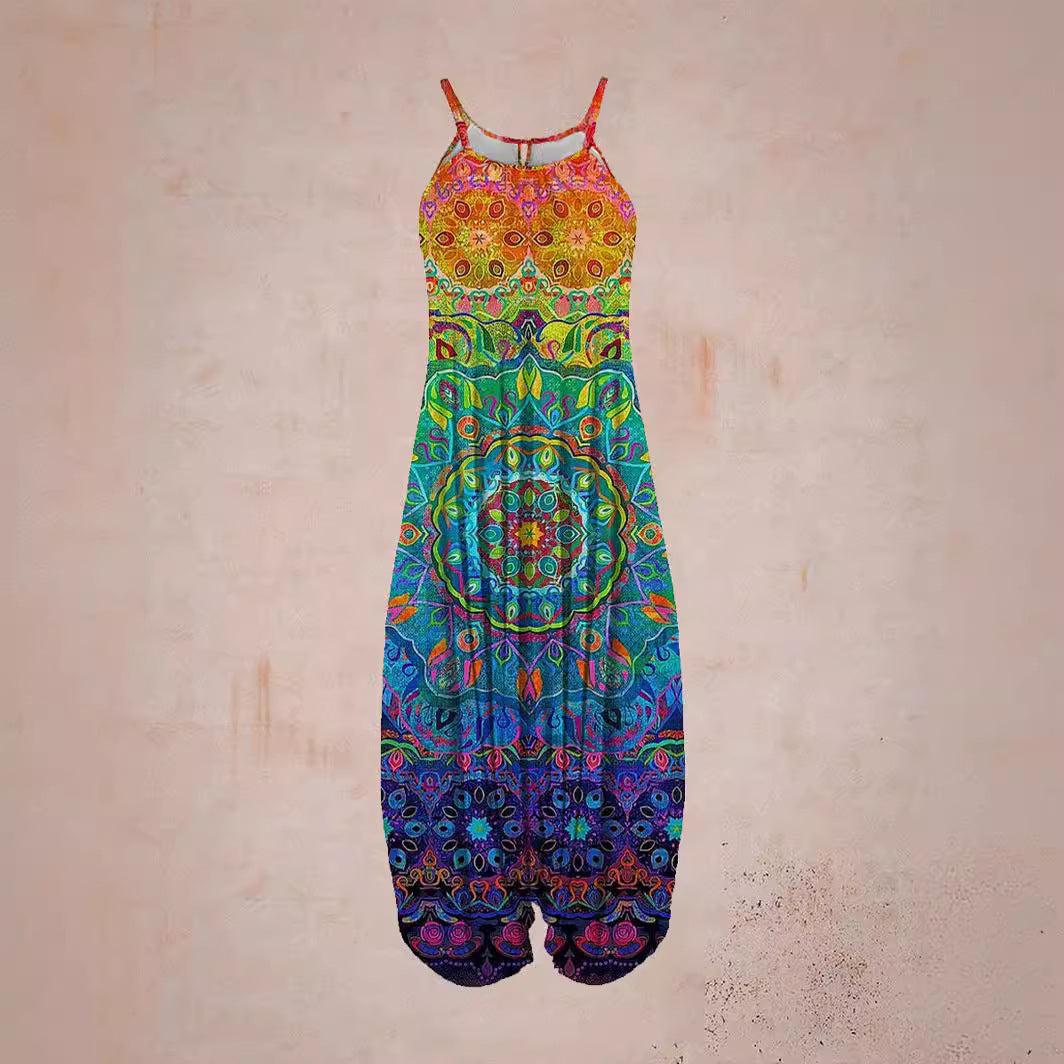 Printed Harem Hanging Crotch Jumpsuit