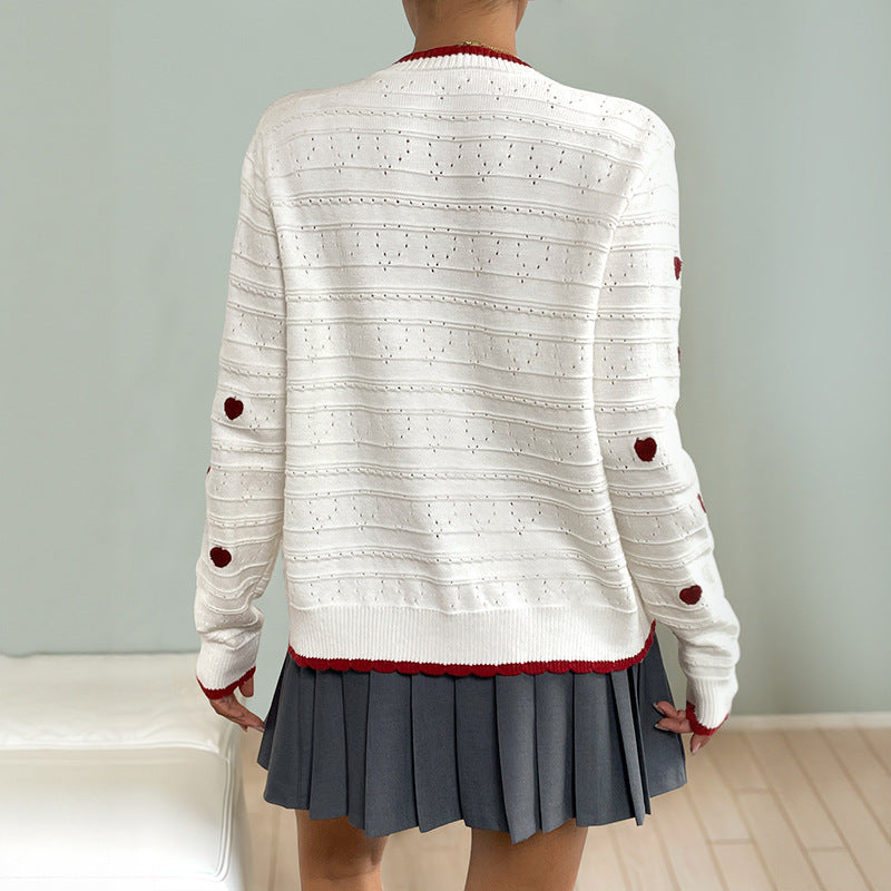 Europæisk og Amerikansk Kontrastfarve Elegant Cardigan Strikket Frakke Dame