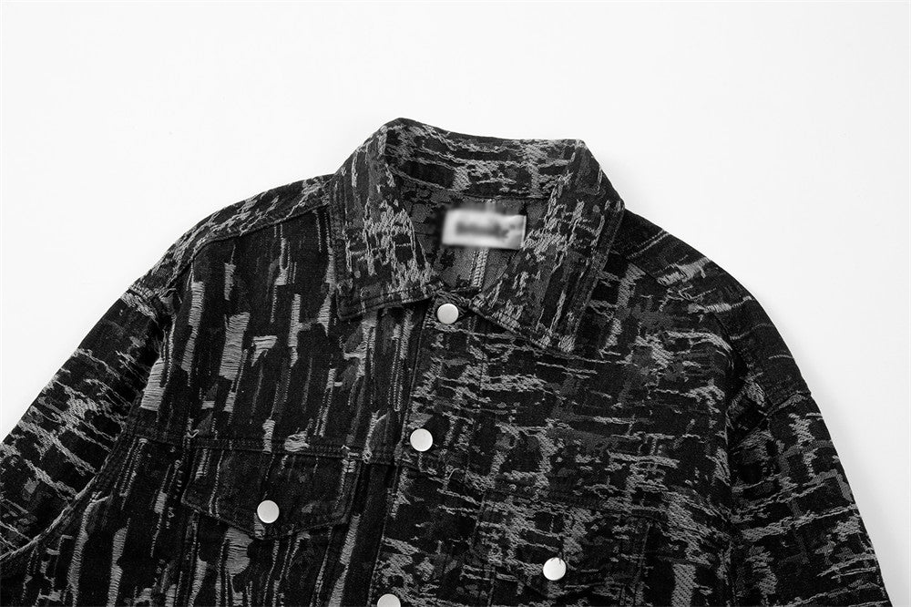 Jacquard Non-specification Ripped Denim Coat