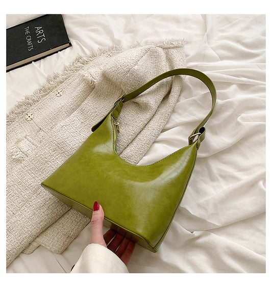 Fashion Women's Oil Wax PU Underarm Shoulder Bag