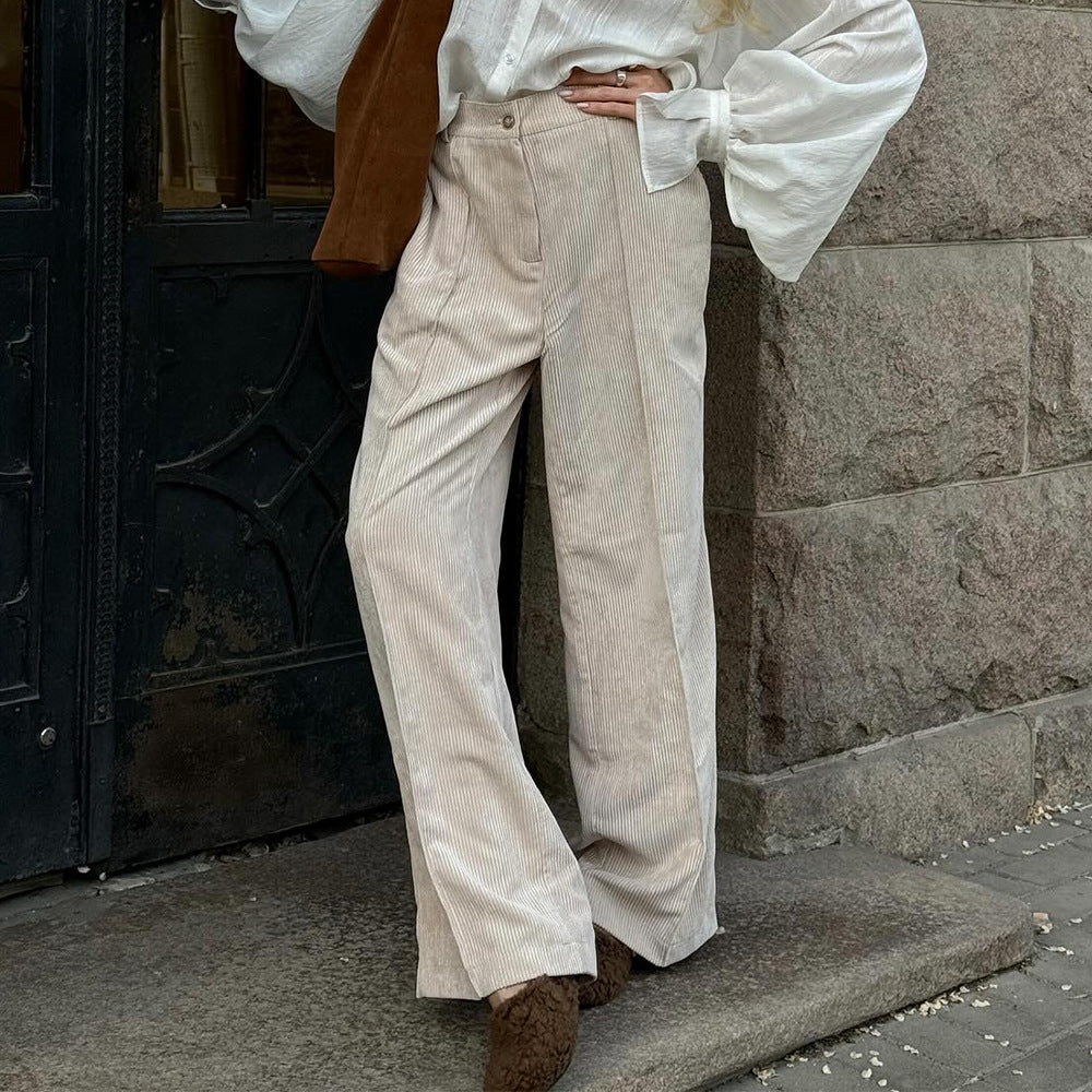 Womens Retro-Style Wide-Leg Loose-Fit Casual Trousers In American Style
