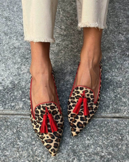Leopardspidse Casual Pumps til Kvinder med Flad Hæl