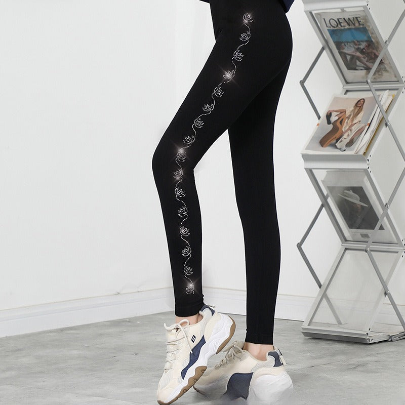 Stretch Slimming Modal Outdoor High Waist Hot Drill Nine-point Pants