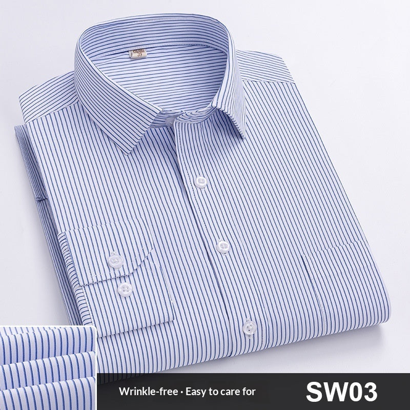 Mens Spring Blue-Striped Long-Sleeve Work Shirt
