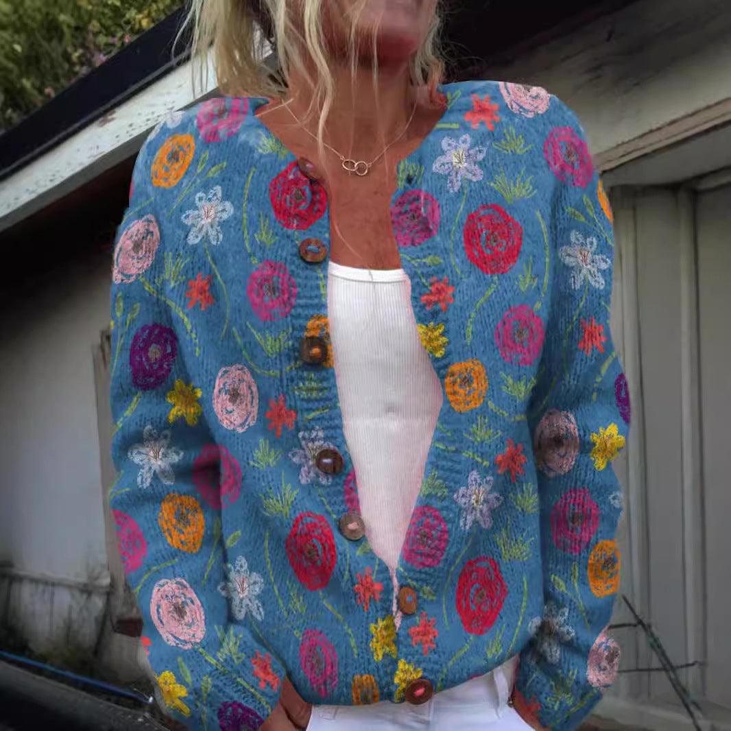 3D digitalt printet cardigan strikket frakke til kvinder