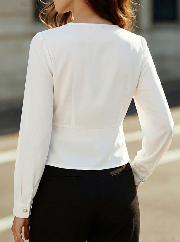 Stylish Elegant Slimming Long-sleeve V-neck Blouse For Women