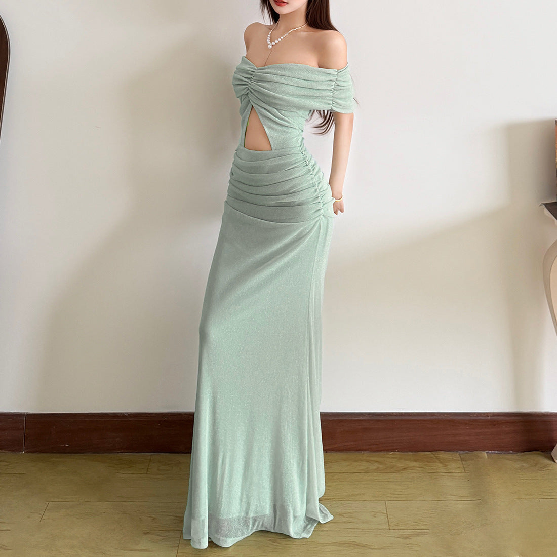 Strapless Slim Fit Crop Top Cutout Off Shoulder Dress Womens Style
