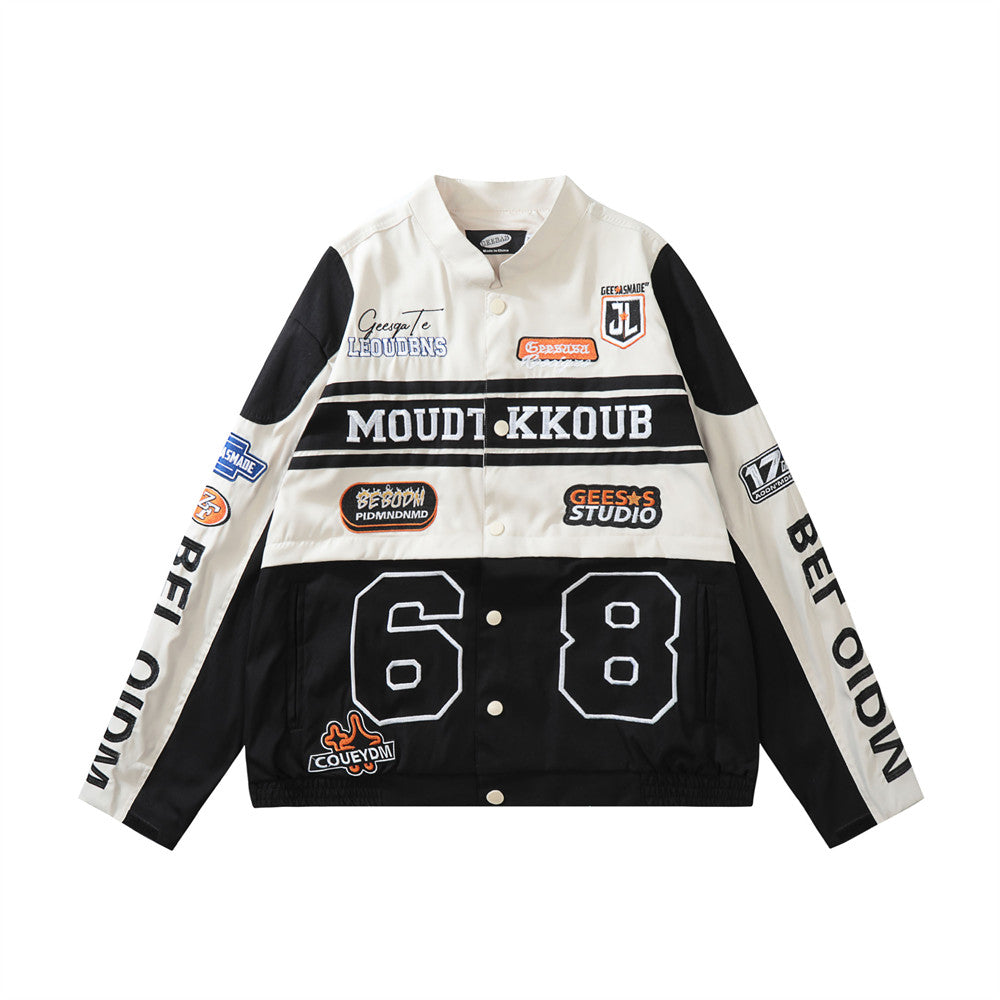 Color Contrast Patchwork Motorcycle Racing Suit Jacket Men