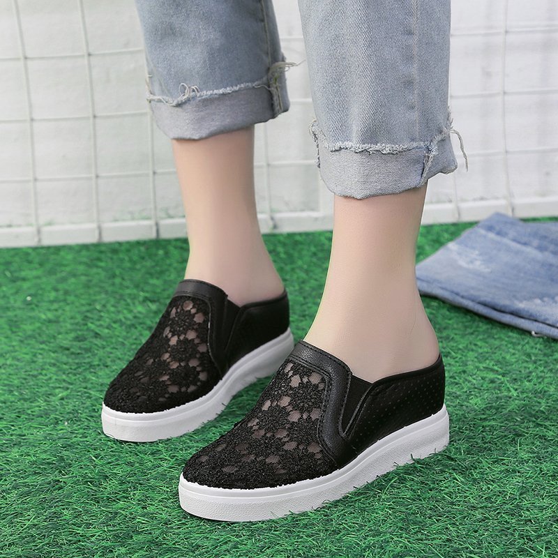 Fashion Half Slippers, Thick Sole, Mesh Wedges, Baotou Sandals
