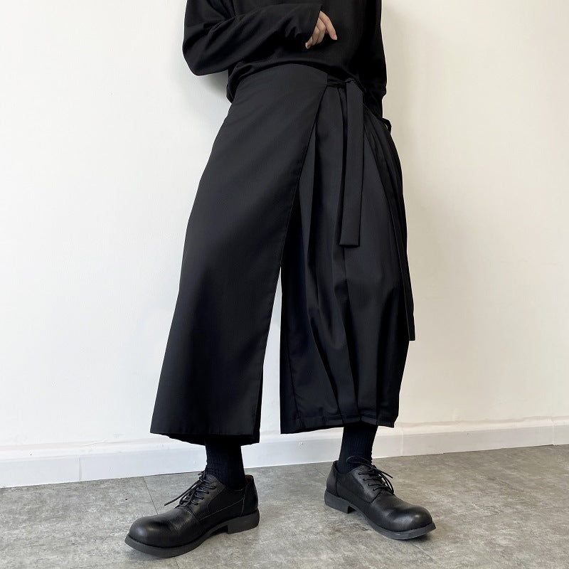 Lace Up Loose Eight Point Personality Niche Wide Leg Fashionable Men's Pants