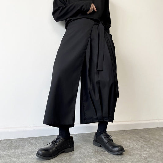 Lace Up Loose Eight Point Personality Niche Wide Leg Fashionable Men's Pants