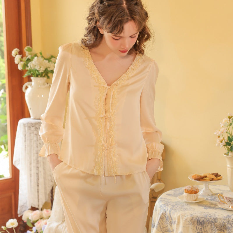 Womens SpringSummer New Royal-Style Short-Sleeve Two-Piece Loungewear Set